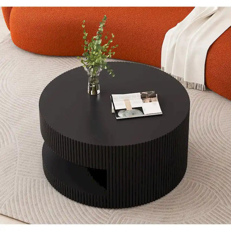 Table basse ronde à double plateau Table d'appoint moderne Table basse à rayures verticales avec rangement, pour salon
