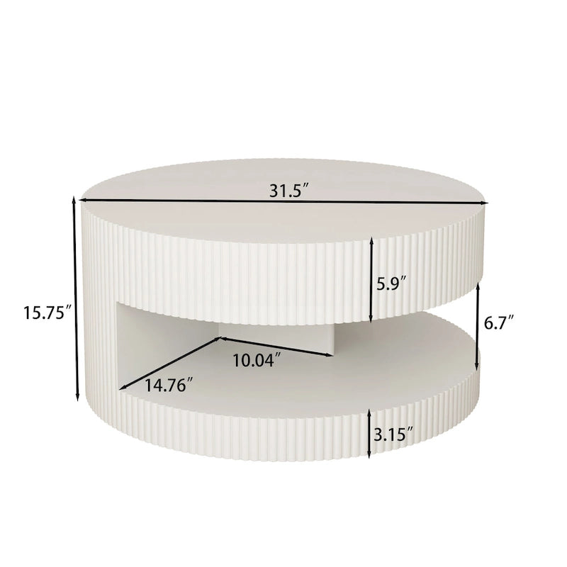 Table basse ronde à double plateau Table d'appoint moderne Table basse à rayures verticales avec rangement, pour salon