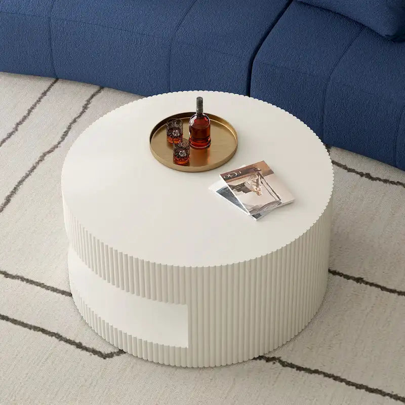 Table basse ronde à double plateau Table d'appoint moderne Table basse à rayures verticales avec rangement, pour salon