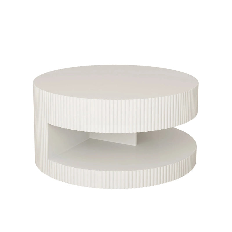 Table basse ronde à double plateau Table d'appoint moderne Table basse à rayures verticales avec rangement, pour salon