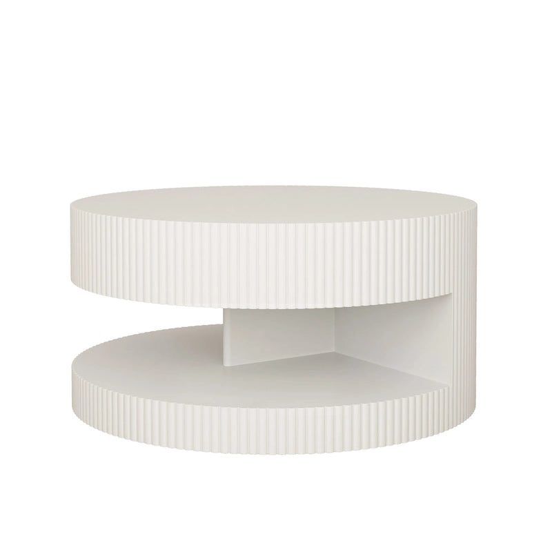 Table basse ronde à double plateau Table d'appoint moderne Table basse à rayures verticales avec rangement, pour salon
