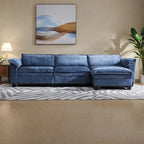 120.1 Canapé d'angle modulable en chenille avec pouf, canapé nuage 3 places avec assises profondes de 57 cm et mousse haute résilience
