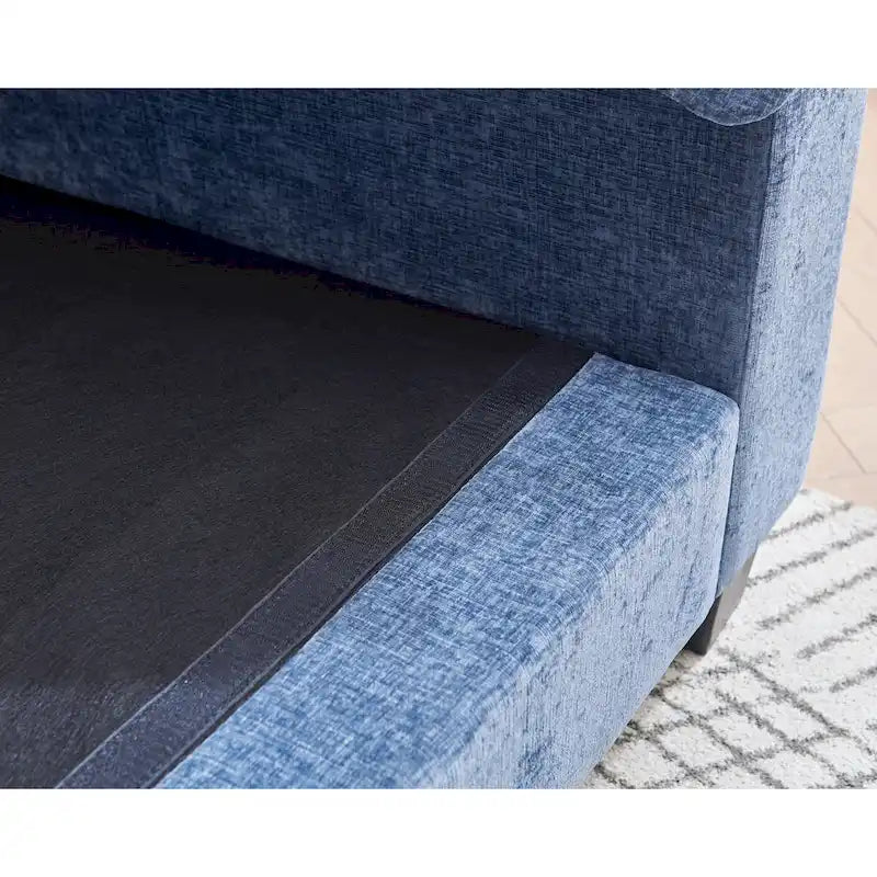 120.1 Canapé d'angle modulable en chenille avec pouf, canapé nuage 3 places avec assises profondes de 57 cm et mousse haute résilience