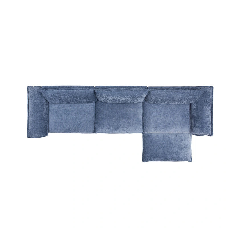 120.1 Canapé d'angle modulable en chenille avec pouf, canapé nuage 3 places avec assises profondes de 57 cm et mousse haute résilience