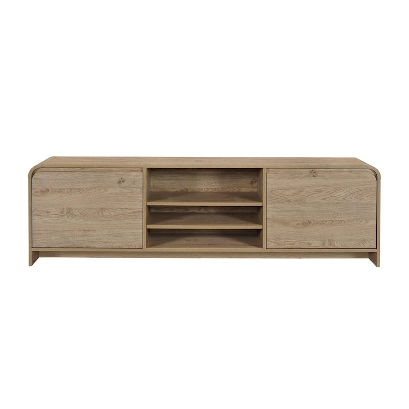 Meuble TV avec rangement – 2 tiroirs et étagères, bois beige naturel, 180 cm