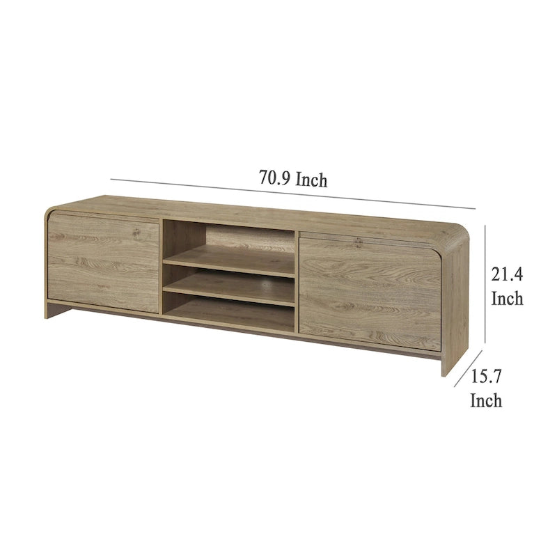 Meuble TV avec rangement – 2 tiroirs et étagères, bois beige naturel, 180 cm
