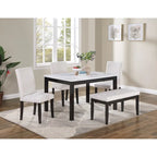 Ensemble de salle à manger 5 pièces, ensemble de dînette de cuisine avec table en faux marbre, banc et 3 chaises rembourrées en similicuir
