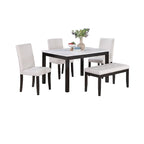 Ensemble de salle à manger 5 pièces, ensemble de dînette de cuisine avec table en faux marbre, banc et 3 chaises rembourrées en similicuir
