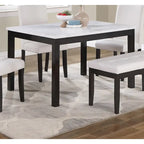 Ensemble de salle à manger 5 pièces, ensemble de dînette de cuisine avec table en faux marbre, banc et 3 chaises rembourrées en similicuir