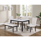 Ensemble de salle à manger 5 pièces, ensemble de dînette de cuisine avec table en faux marbre, banc et 3 chaises rembourrées en similicuir