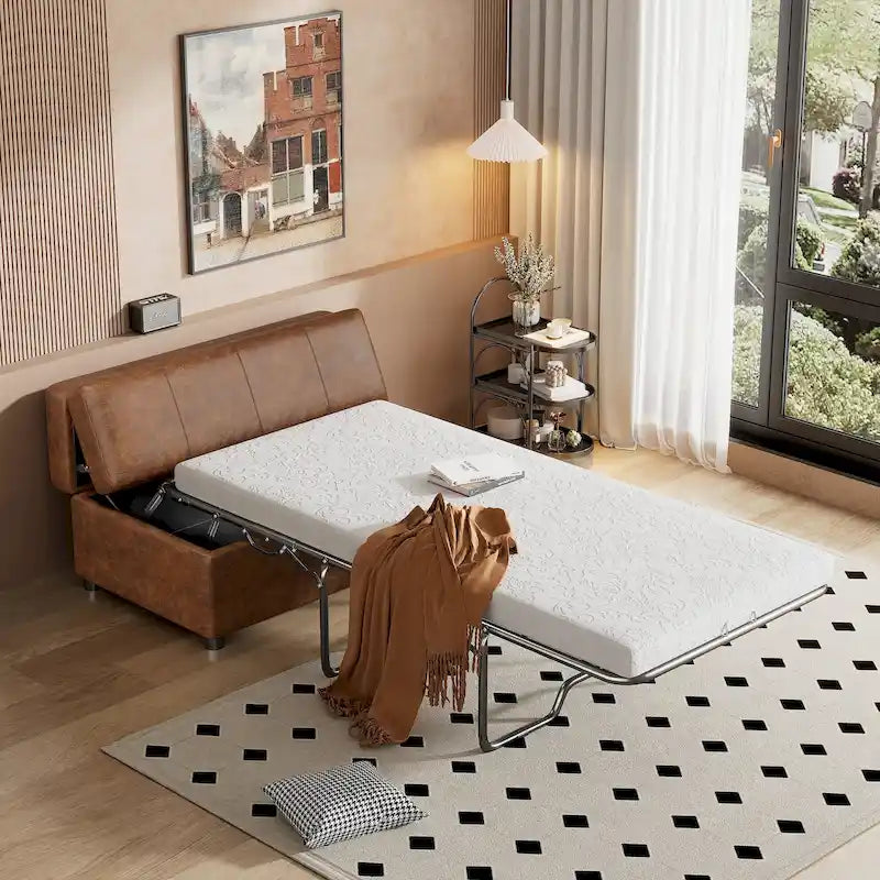 Lit pliant ottoman Roomfitters pour une personne avec matelas, lit d'appoint convertible compact pour salon