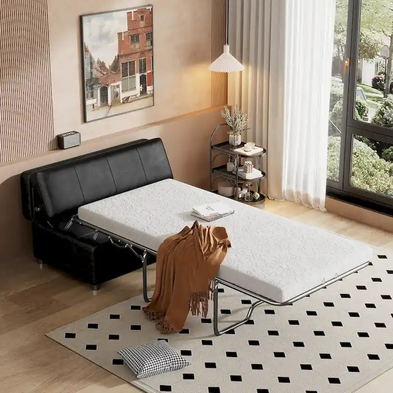 Lit pliant ottoman Roomfitters pour une personne avec matelas, lit d'appoint convertible compact pour salon