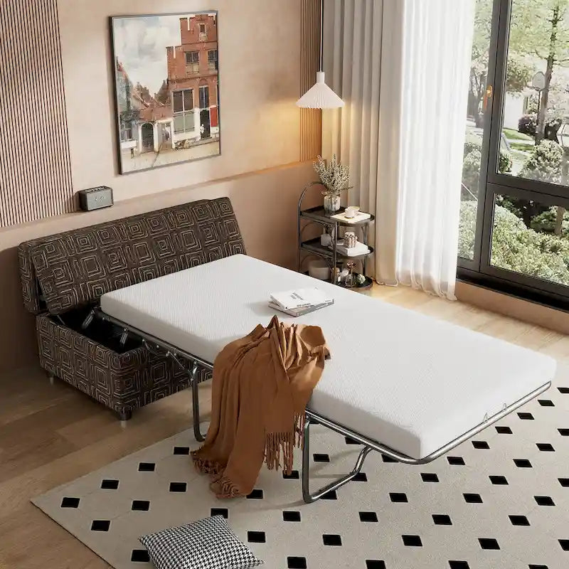 Lit pliant ottoman Roomfitters pour une personne avec matelas, lit d'appoint convertible compact pour salon
