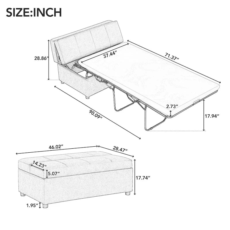 Lit pliant ottoman Roomfitters pour une personne avec matelas, lit d'appoint convertible compact pour salon