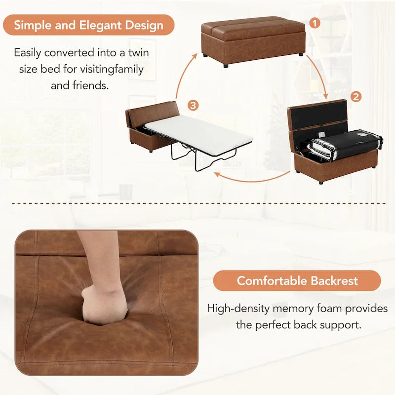 Lit pliant ottoman Roomfitters pour une personne avec matelas, lit d'appoint convertible compact pour salon