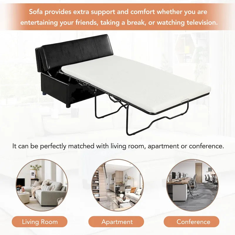 Lit pliant ottoman Roomfitters pour une personne avec matelas, lit d'appoint convertible compact pour salon