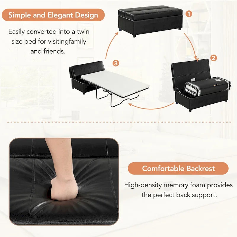 Lit pliant ottoman Roomfitters pour une personne avec matelas, lit d'appoint convertible compact pour salon