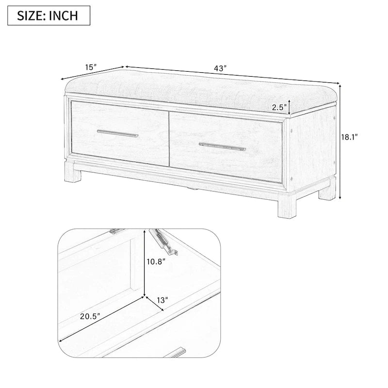 Banc à chaussures avec coussin amovible et rangement dissimulé