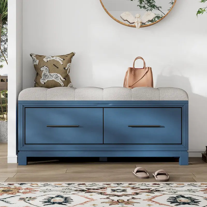 Banc à chaussures avec coussin amovible et rangement dissimulé