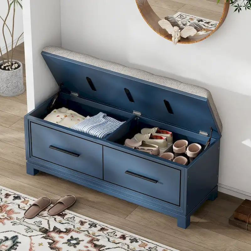 Banc à chaussures avec coussin amovible et rangement dissimulé