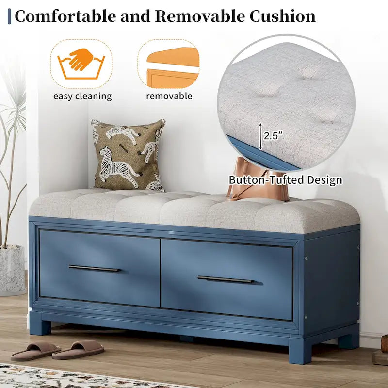 Banc à chaussures avec coussin amovible et rangement dissimulé