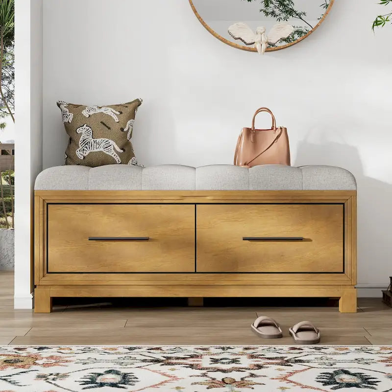 Banc à chaussures avec coussin amovible et rangement dissimulé