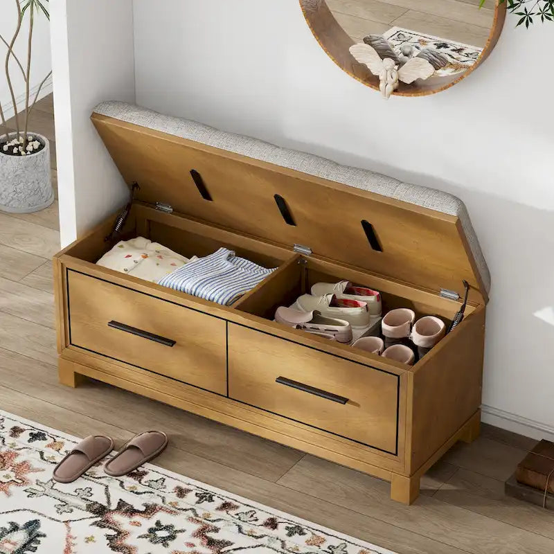 Banc à chaussures avec coussin amovible et rangement dissimulé