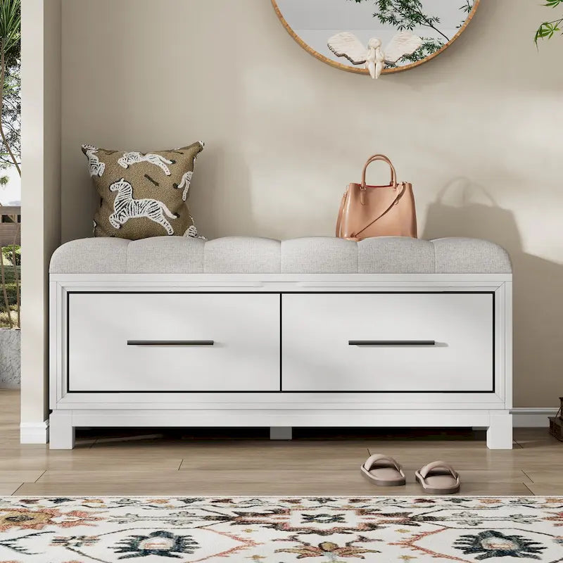 Banc à chaussures avec coussin amovible et rangement dissimulé