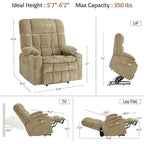 Fauteuil inclinable releveur électrique à deux moteurs avec massage et chauffage – Extra Large