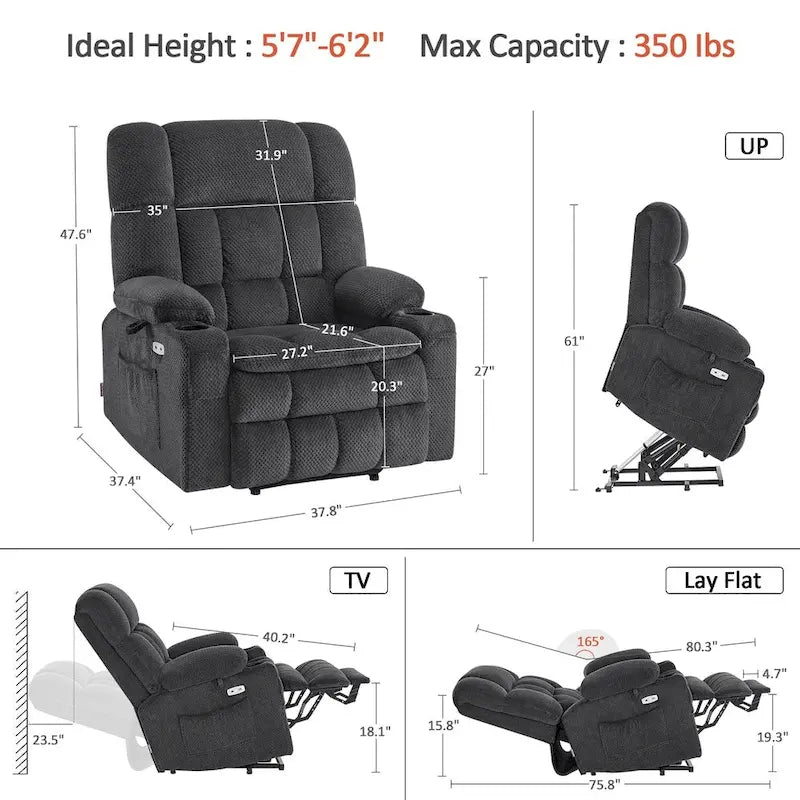 Fauteuil inclinable releveur électrique à deux moteurs avec massage et chauffage – Extra Large
