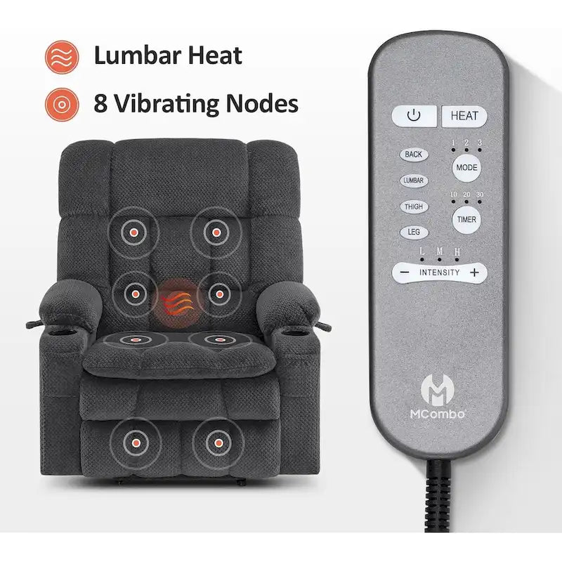 Fauteuil inclinable releveur électrique à deux moteurs avec massage et chauffage – Extra Large