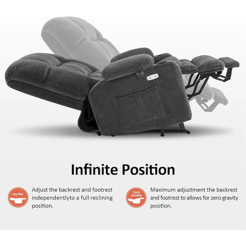 Fauteuil inclinable releveur électrique à deux moteurs avec massage et chauffage – Extra Large