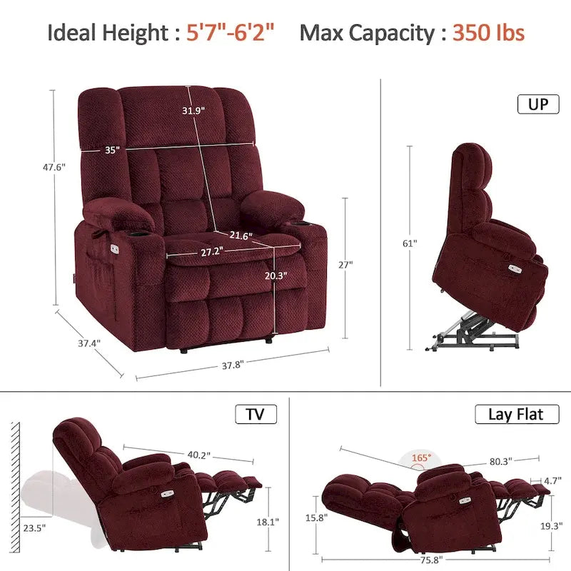 Fauteuil inclinable releveur électrique à deux moteurs avec massage et chauffage – Extra Large