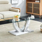 43.3 Table basse rectangulaire moderne avec colonnes décoratives en acier inoxydable et base épaisse