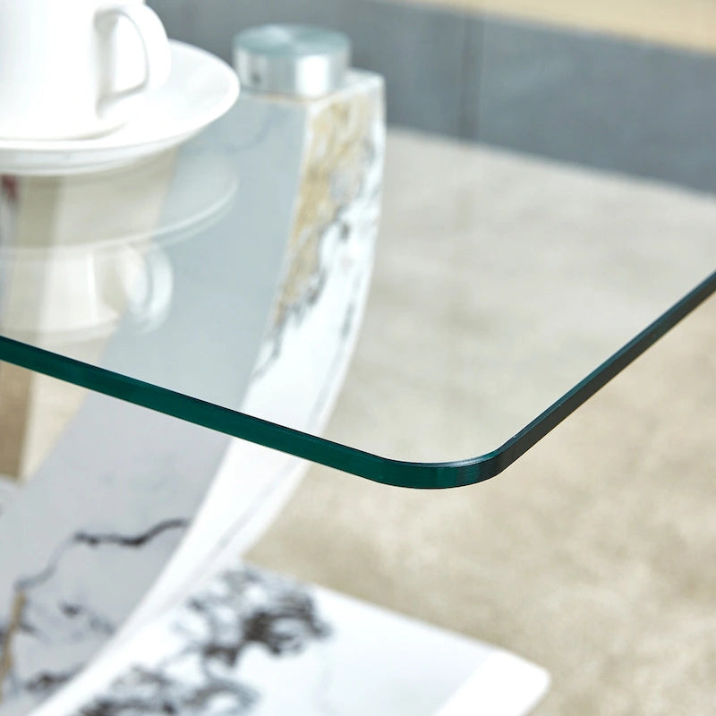 43.3 Table basse rectangulaire moderne avec colonnes décoratives en acier inoxydable et base épaisse