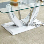 43.3 Table basse rectangulaire moderne avec colonnes décoratives en acier inoxydable et base épaisse