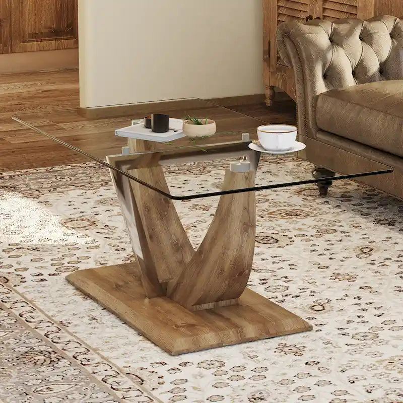 43.3 Table basse rectangulaire moderne avec colonnes décoratives en acier inoxydable et base épaisse