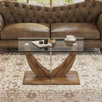 43.3 Table basse rectangulaire moderne avec colonnes décoratives en acier inoxydable et base épaisse