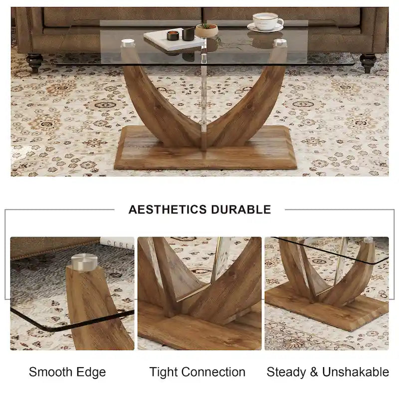 43.3 Table basse rectangulaire moderne avec colonnes décoratives en acier inoxydable et base épaisse