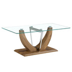 43.3 Table basse rectangulaire moderne avec colonnes décoratives en acier inoxydable et base épaisse