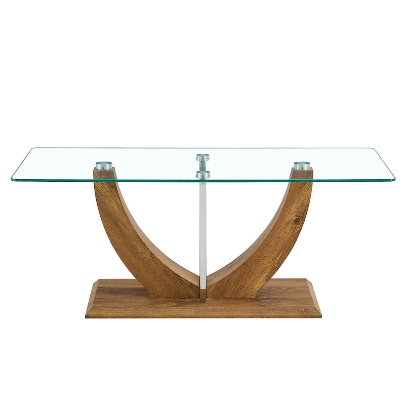 43.3 Table basse rectangulaire moderne avec colonnes décoratives en acier inoxydable et base épaisse