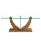 43.3 Table basse rectangulaire moderne avec colonnes décoratives en acier inoxydable et base épaisse