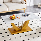 43.3 Table basse rectangulaire moderne avec colonnes décoratives en acier inoxydable et base épaisse