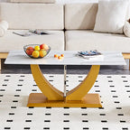 43.3 Table basse rectangulaire moderne avec colonnes décoratives en acier inoxydable et base épaisse