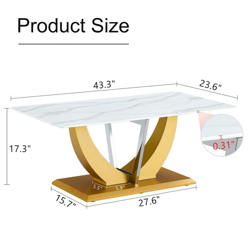 43.3 Table basse rectangulaire moderne avec colonnes décoratives en acier inoxydable et base épaisse