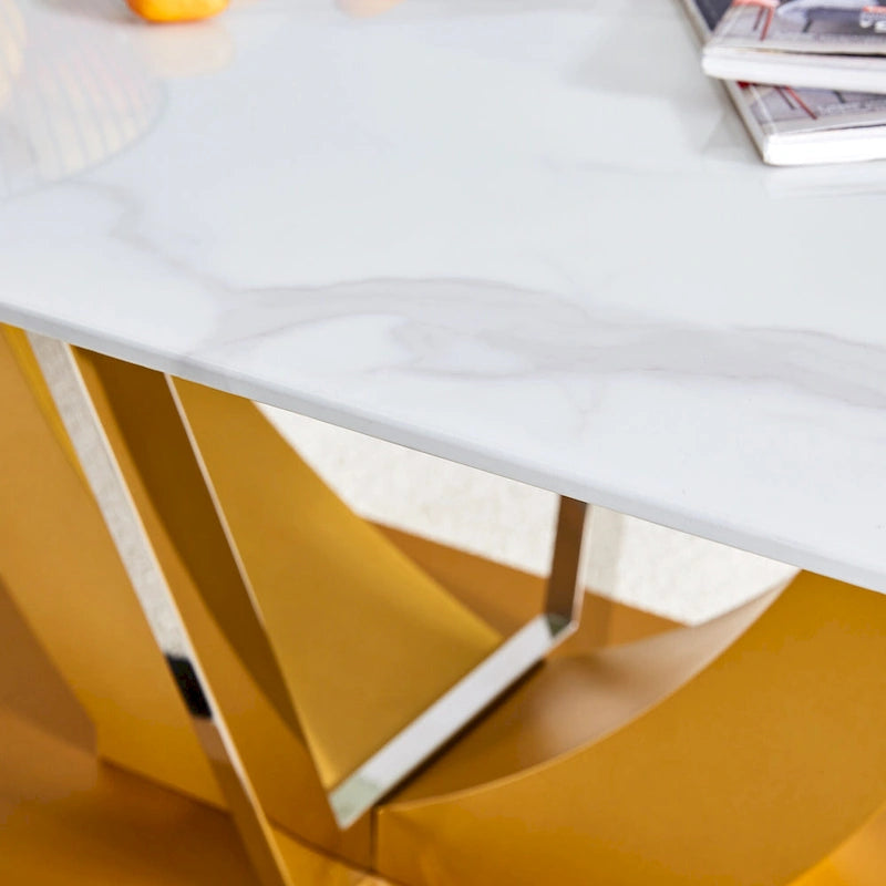 43.3 Table basse rectangulaire moderne avec colonnes décoratives en acier inoxydable et base épaisse