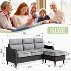 Canapé d'angle Futzca 78 L avec pouf et sac de rangement latéral