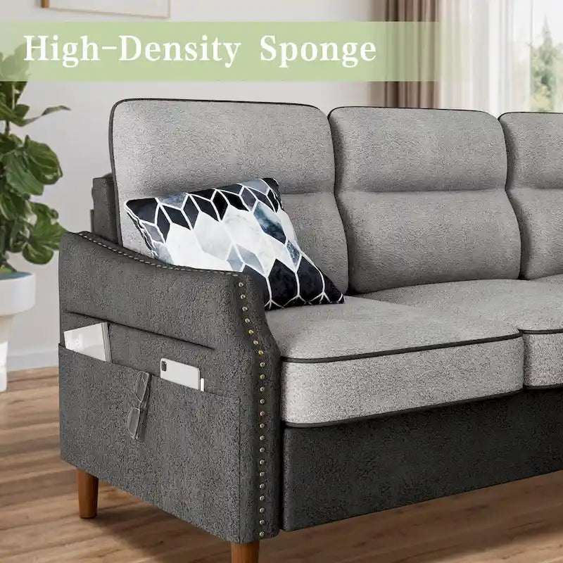 Canapé d'angle Futzca 78 L avec pouf et sac de rangement latéral
