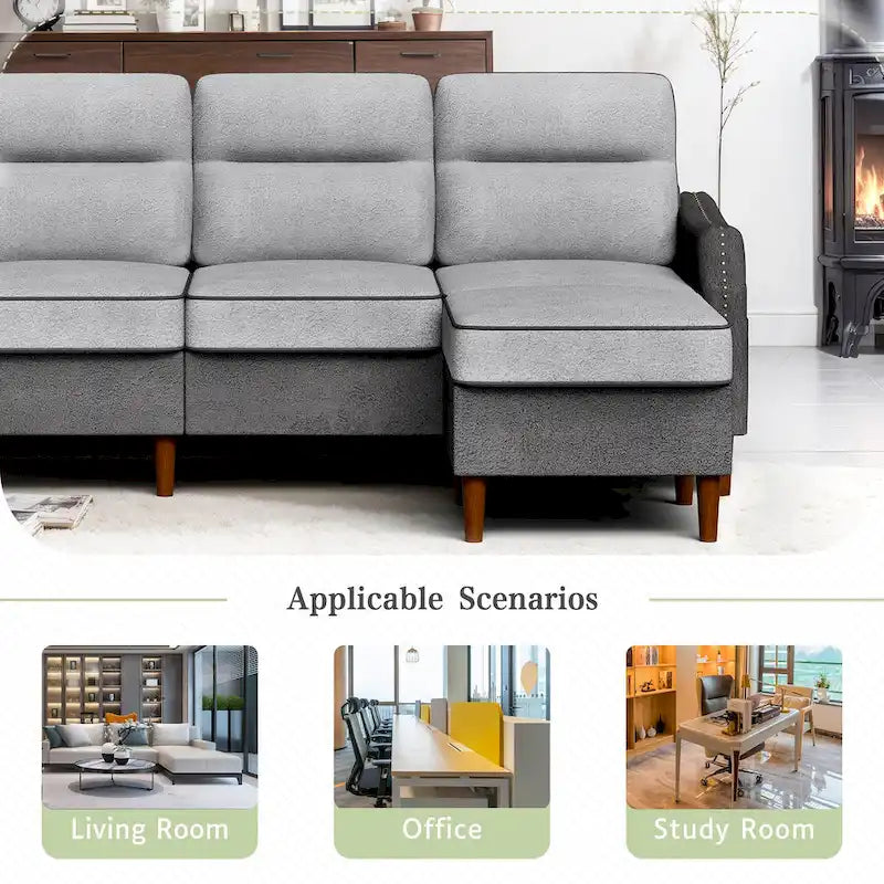 Canapé d'angle Futzca 78 L avec pouf et sac de rangement latéral