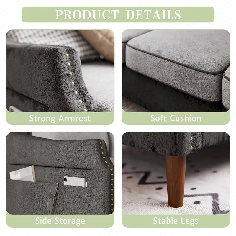 Canapé d'angle Futzca 78 L avec pouf et sac de rangement latéral